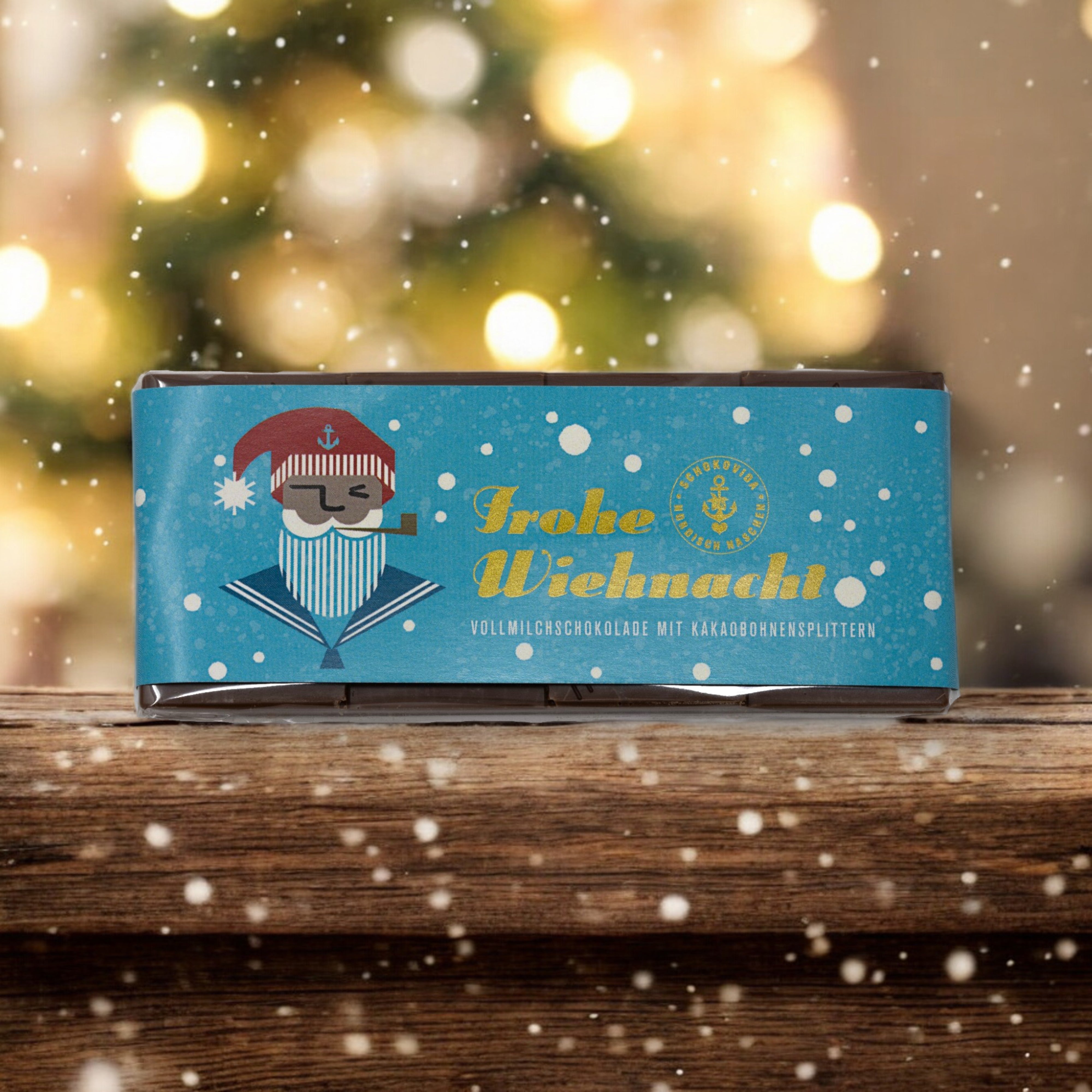 Frohe Wiehnacht Weihnachtsmann – Vollmilchschokolade mit Kakaobohnensplittern, 50g