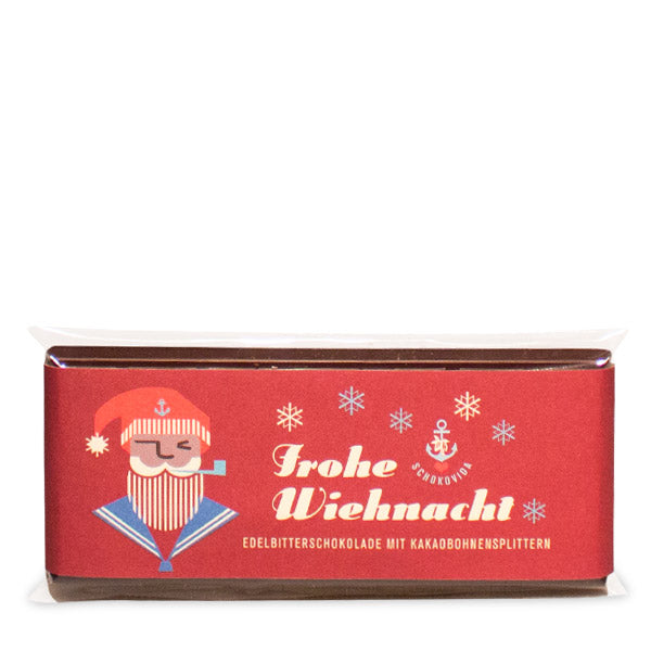 Frohe Wiehnacht – Edelbitterschokolade mit Kakaobohnensplittern