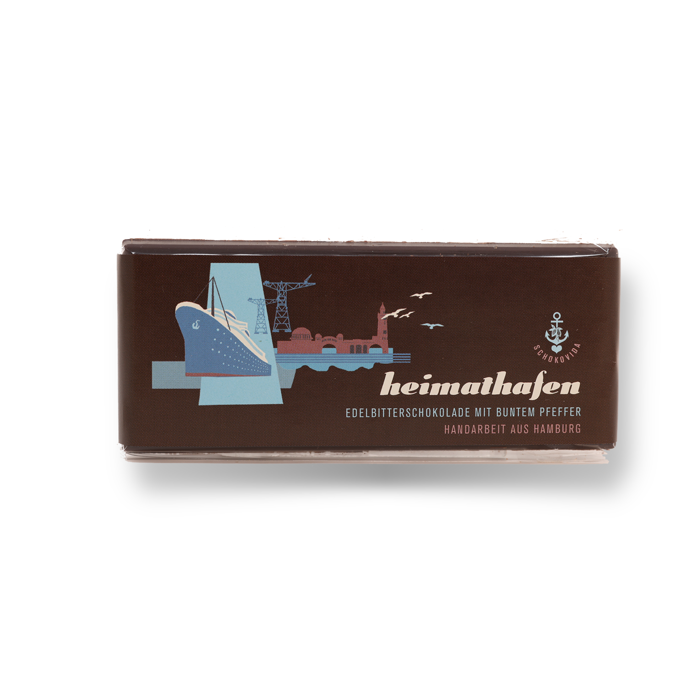 Heimathafen lütt – Edelbitterschokolade mit buntem Pfeffer, 50g