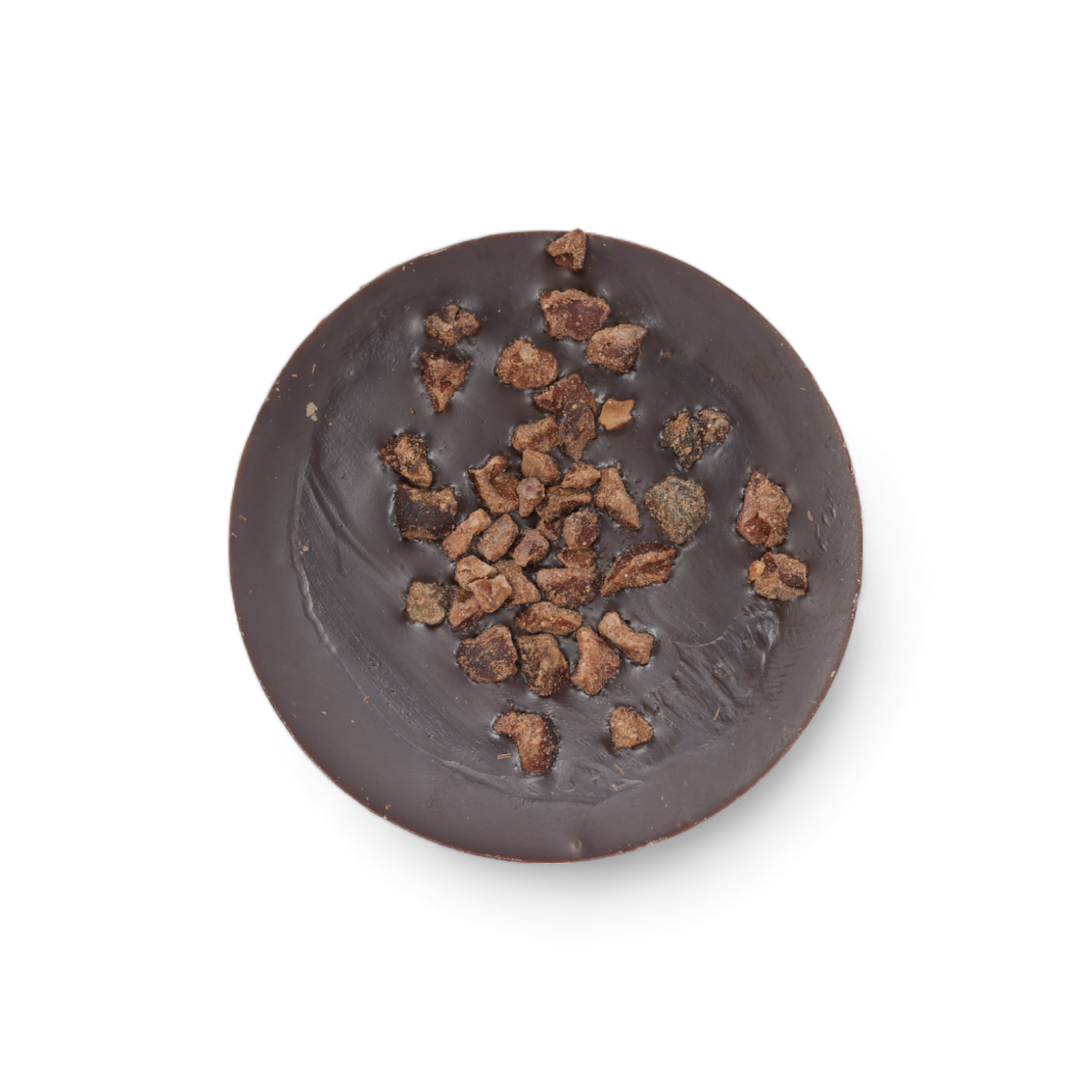 Schokotaler Edelbitter mit Kakaobohnensplittern Schokotaler Edelbitter mit Kakaobohnensplittern